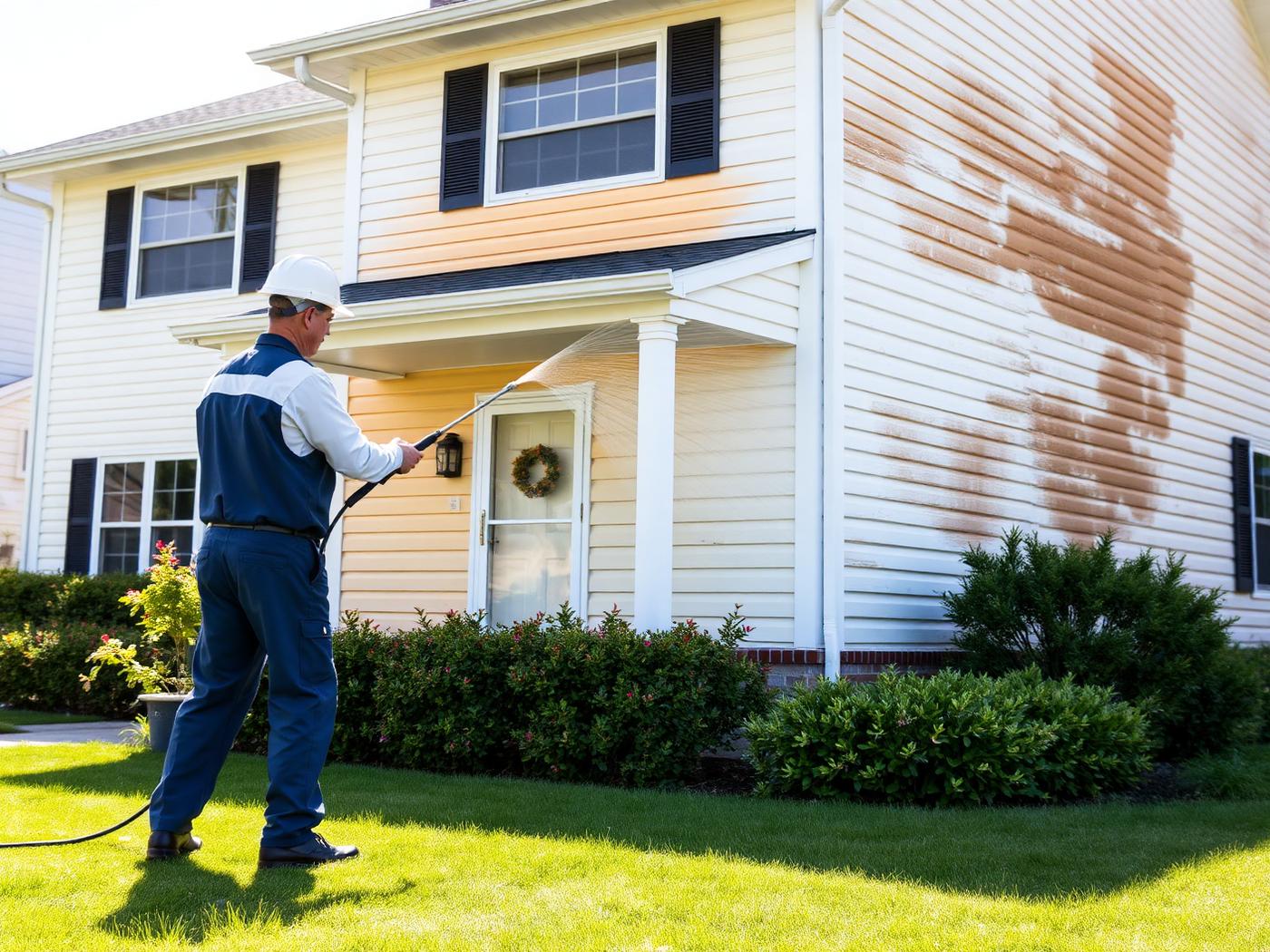 Delmain Powerwashing soft washing a home exterior in Macon, Georgia